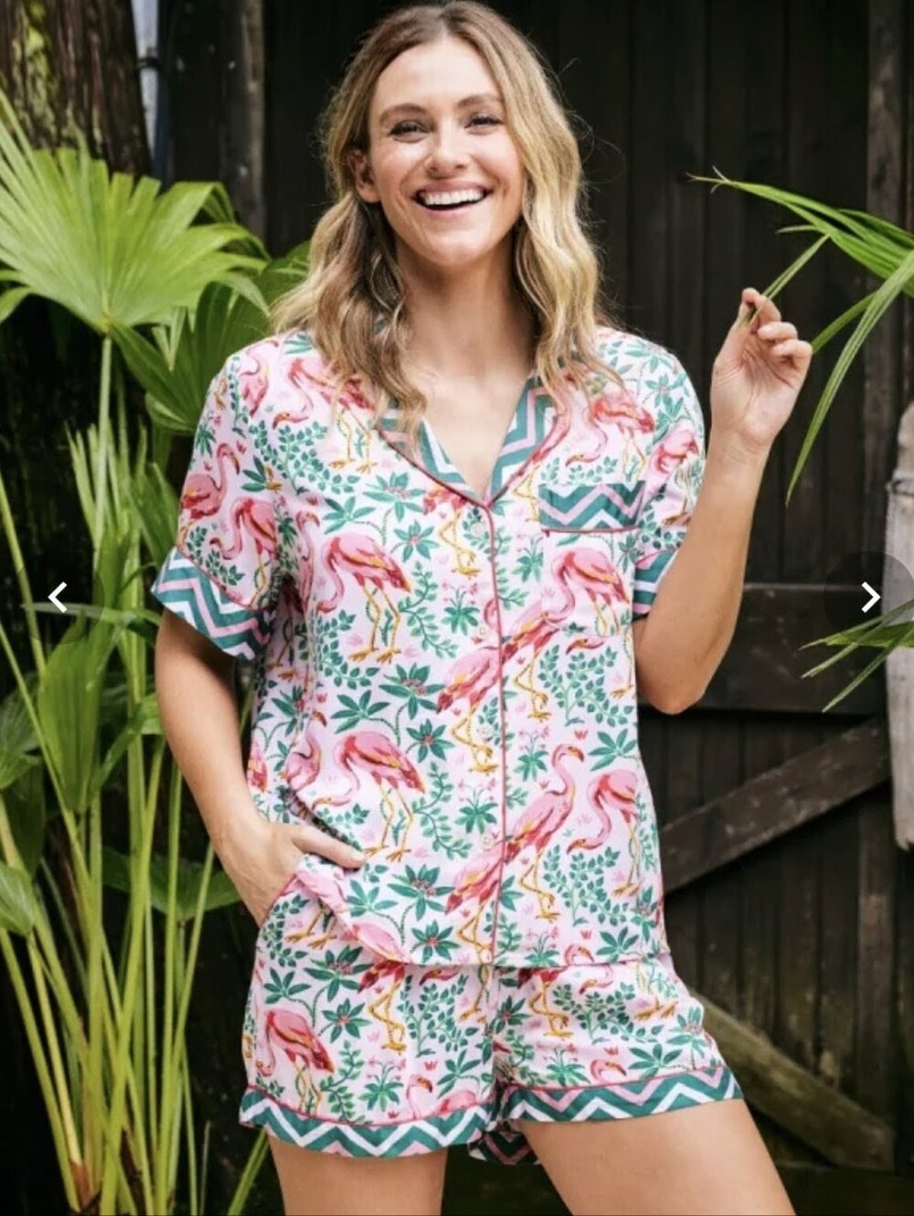 Printfresh Flock Of Flamingos Womens Pajama Top NWT Tropical Novelty Sleep XL